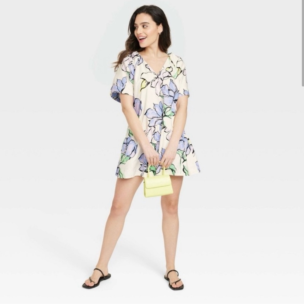 Women's Flutter Short Sleeve Mini Poplin Dress